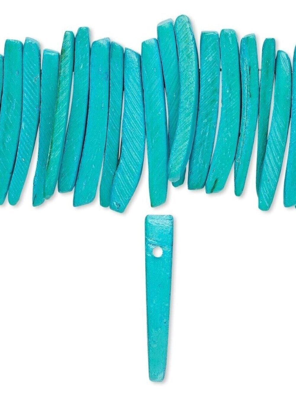 Philippines Coconut Palm Wood Aqua Blue 25x4mm Dagger Stick Beads 20 pcs